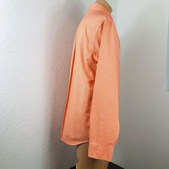 American Eagle Men's Athletic Fit‎ Button Up Orange White Striped Shirt Size L - Picture 11 of 12